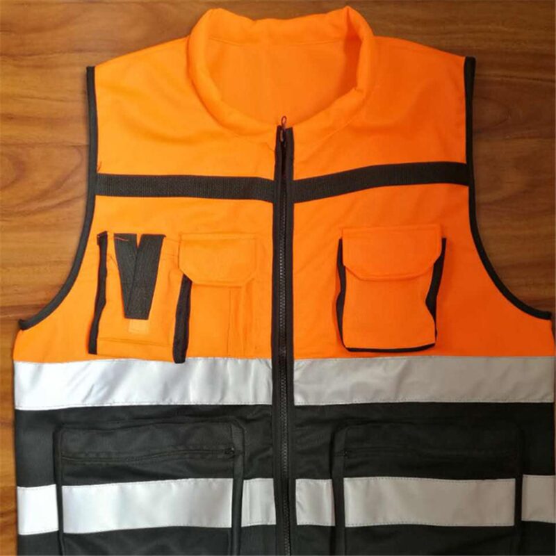 Custom Breathable Reflective Safety Vest with Pockets and Zipper - 3