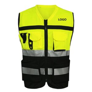 Custom Breathable Reflective Safety Vest with Pockets and Zipper