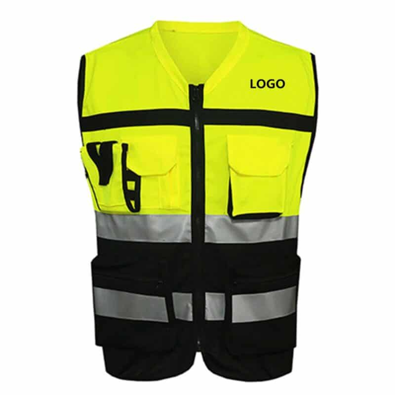 Custom Breathable Reflective Safety Vest with Pockets and Zipper