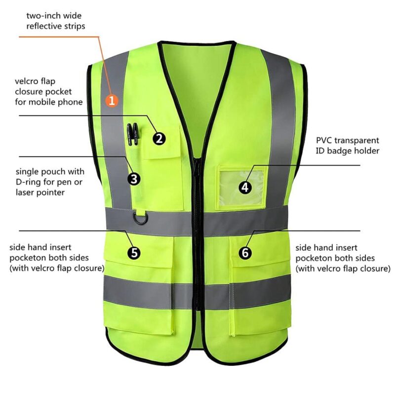 Custom Reflective Safety Vest with Four Pockets - 3