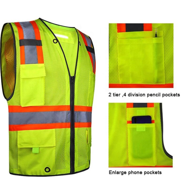 Custom High Visibility Mesh Reflective Safety Vest w/10 Pockets - 4