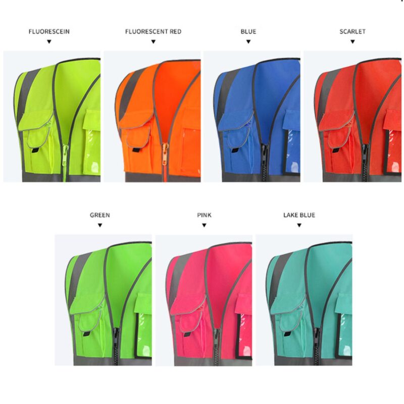 Custom High Visibility Polyester Reflective Safety Vest w/9 Pockets - 5