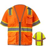 Custom 3.8oz. Knitted Class 3 Two Tone Reflective Safety Vest with Dual Mic Tab & 4 Pockets