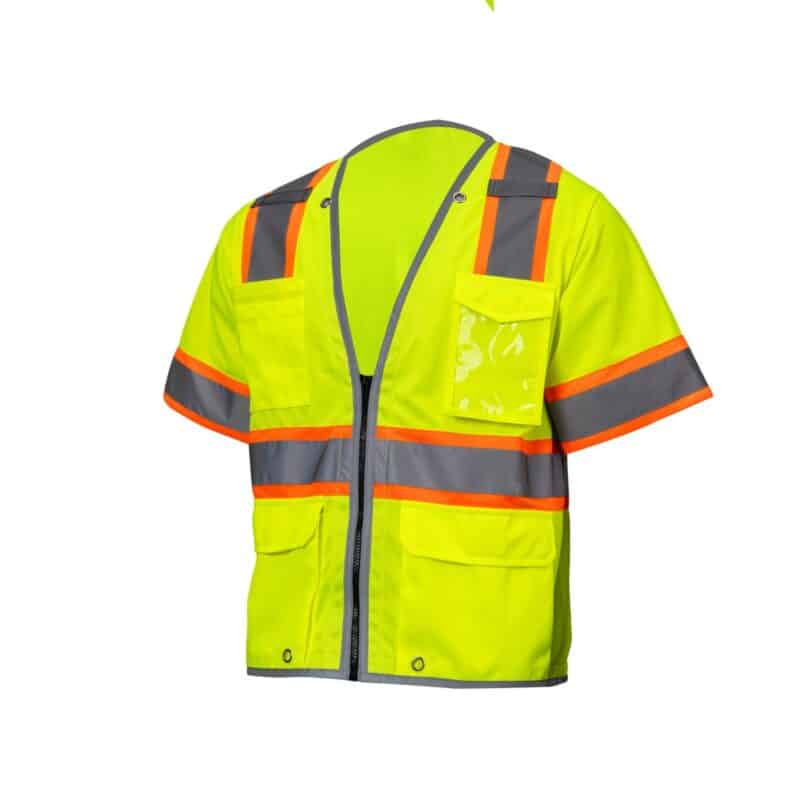 Custom 3.8oz. Knitted Class 3 Two Tone Reflective Safety Vest with Dual Mic Tab & 4 Pockets - 2