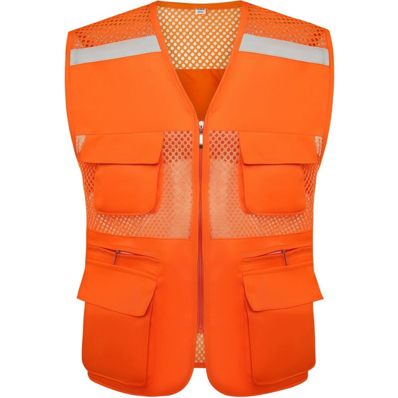 Custom Mesh Reflective Safety Vest With Pockets Zipper - 3