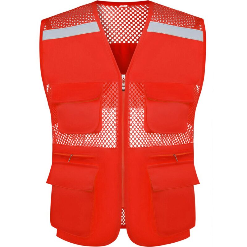 Custom Mesh Reflective Safety Vest With Pockets Zipper - 5