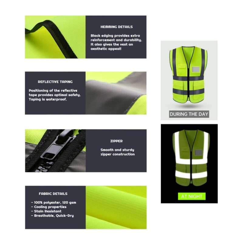 Custom VISIPRO Unisex Front-Zip Reflective Safety Vest with Pockets - 7