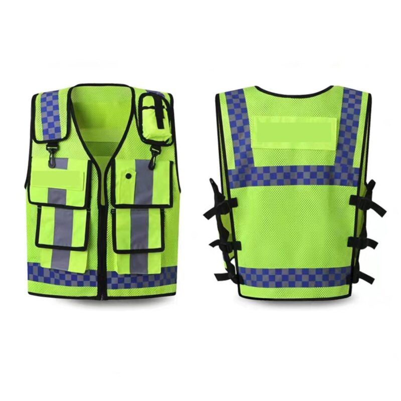 Custom Fabric Reflective Safety Vest w/ Multi Pockets and Zipper - 1
