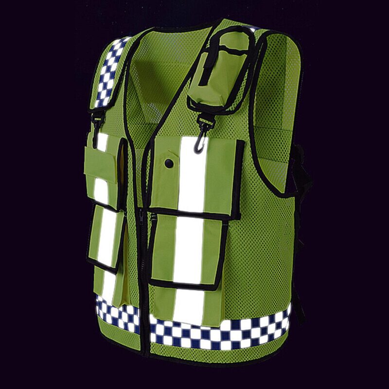Custom Fabric Reflective Safety Vest w/ Multi Pockets and Zipper - 3