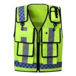 Fabric-Reflective-Safety-Vest-w-Multi-Pockets-and-Zipper-GG0976-4 Custom Fabric Reflective Safety Vest w/ Multi Pockets and Zipper - 4