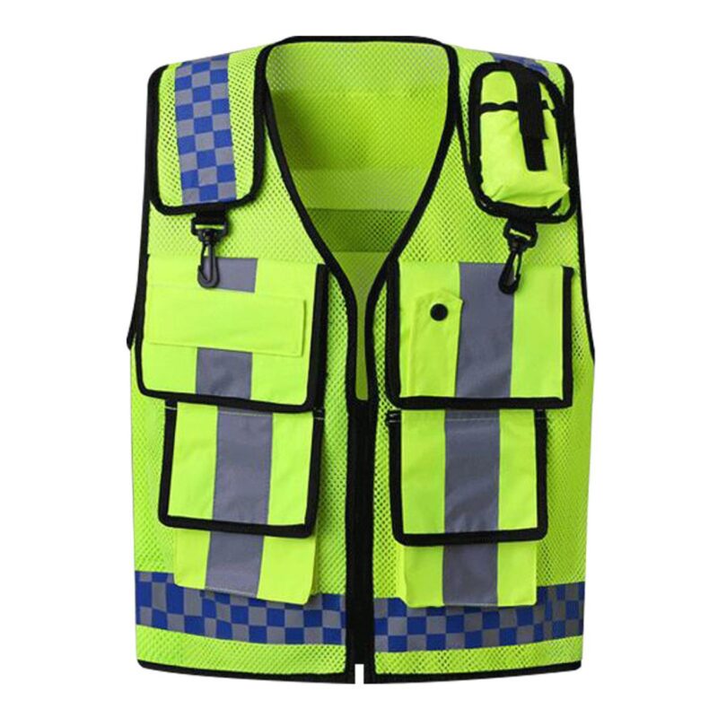 Custom Fabric Reflective Safety Vest w/ Multi Pockets and Zipper - 4