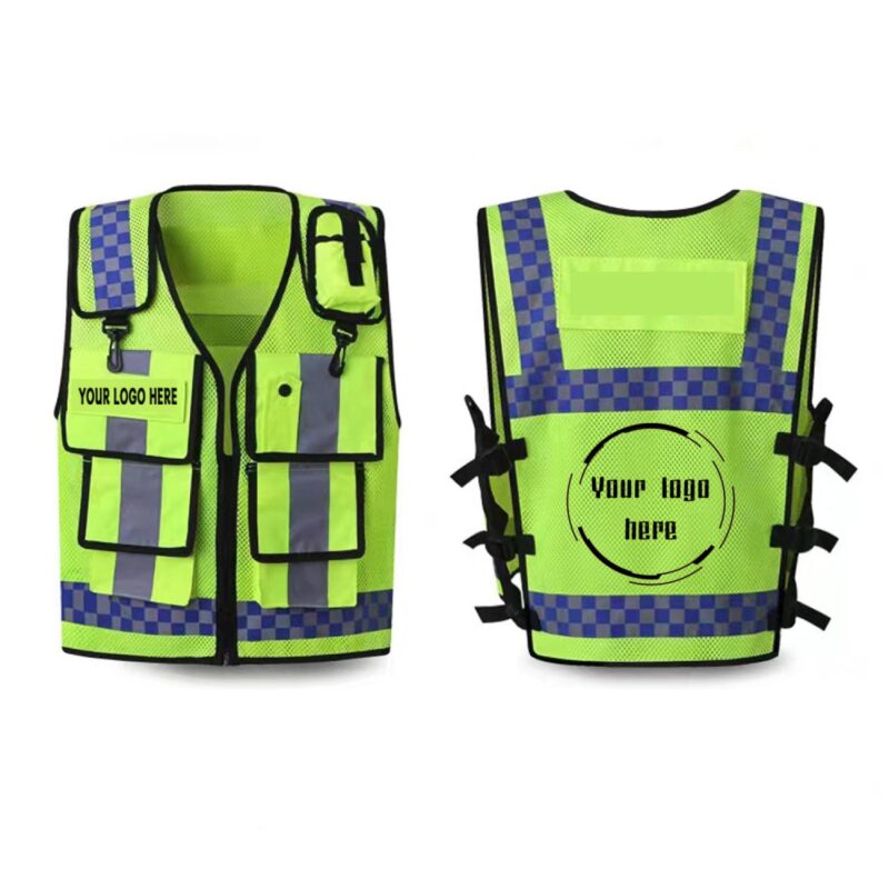 Fabric-Reflective-Safety-Vest-w-Multi-Pockets-and-Zipper-GG0976 Custom Fabric Reflective Safety Vest w/ Multi Pockets and Zipper
