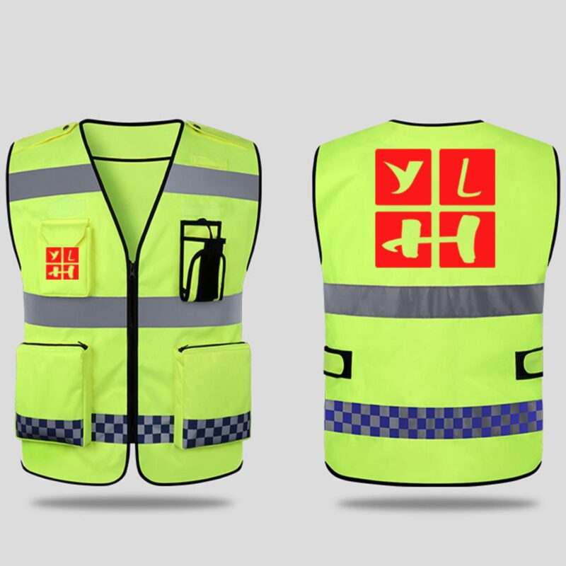 Custom High Visibility Reflective Safety Vest w/ Multi Pockets and Zipper
