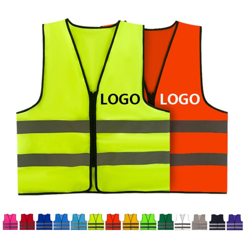 Custom High-Visibility Reflective Safety Vest w/Zipper Closure