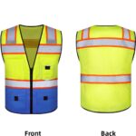 Custom High-quality Reflective Safety Vest w/ Multi Pockets and Zipper - 4