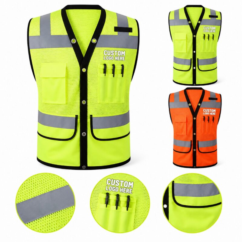 Four-Pocket-Mesh-Reflective-Safety-Vest-CSR1216 Custom Four Pocket Mesh Reflective Safety Vest