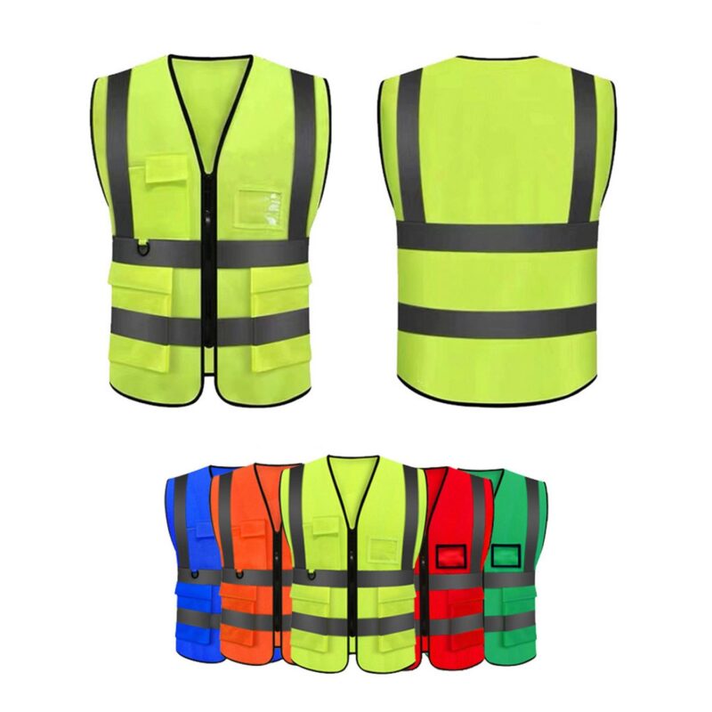 Custom Knitted Fabric Multi-Pocket High Visibility Reflective Safety Vest - 1