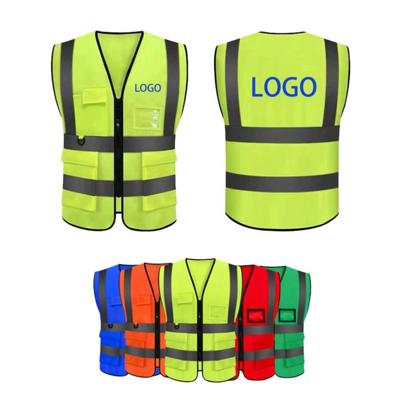 Custom Knitted Fabric Multi-Pocket High Visibility Reflective Safety Vest