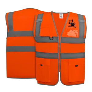 Custom Hi Vis Reflective Safety Vest W/ Pockets&Zipper