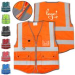 Custom Polyester Double Band Reflective Safety Vest w/ Pockets