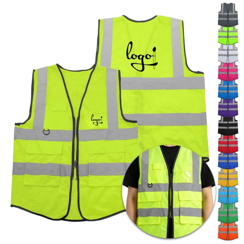 Custom High Visibility Reflective Safety Vest With Multiple Pockets